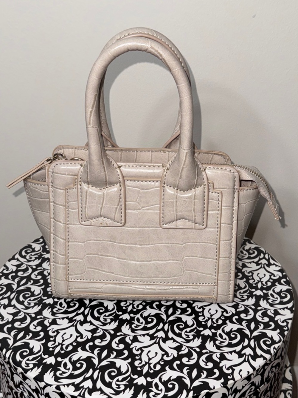 Zara Mini Croc Print Top Handle Bag Ivory